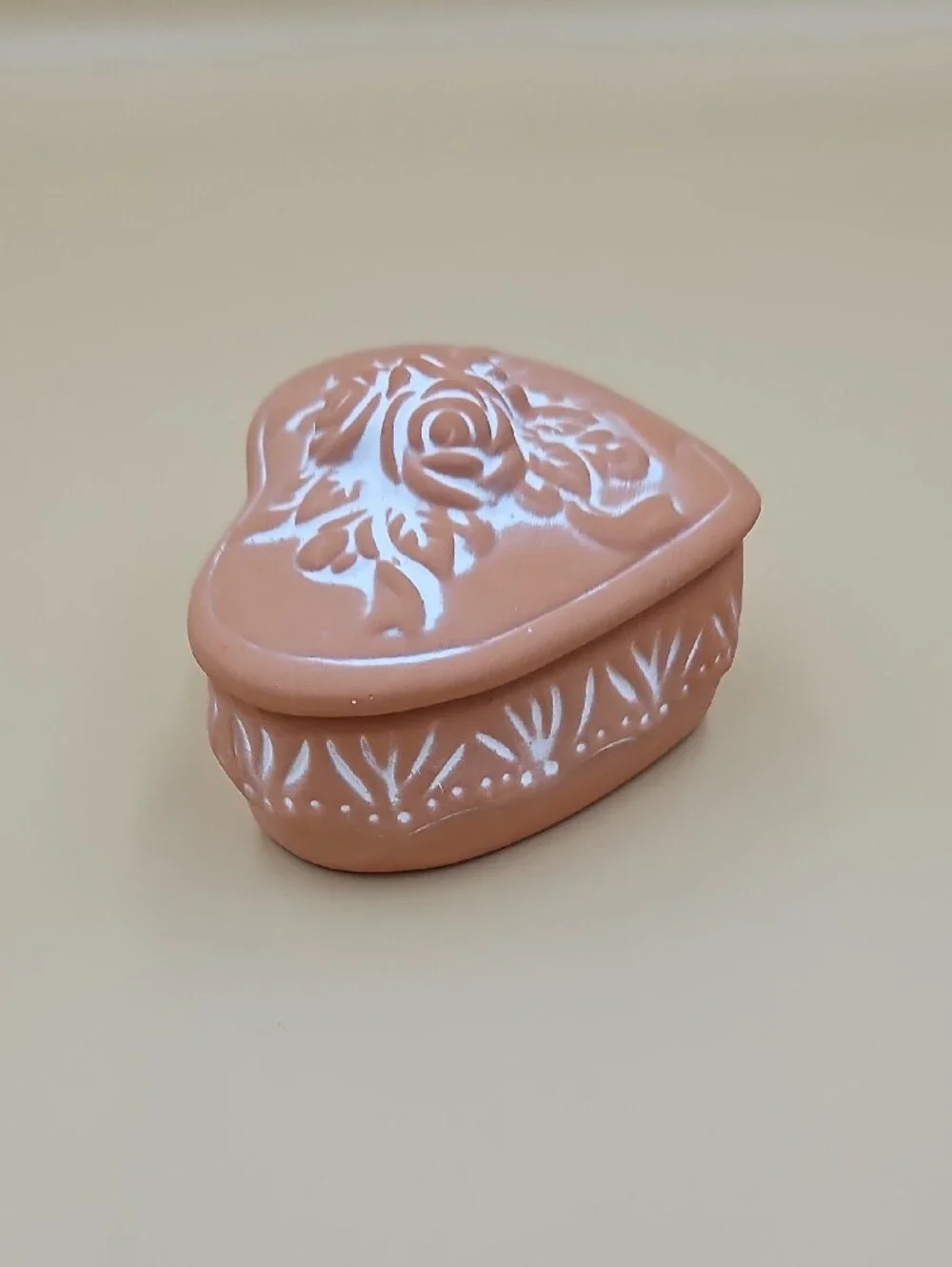 Heart-Shaped Trinket Box with White Floral Accents